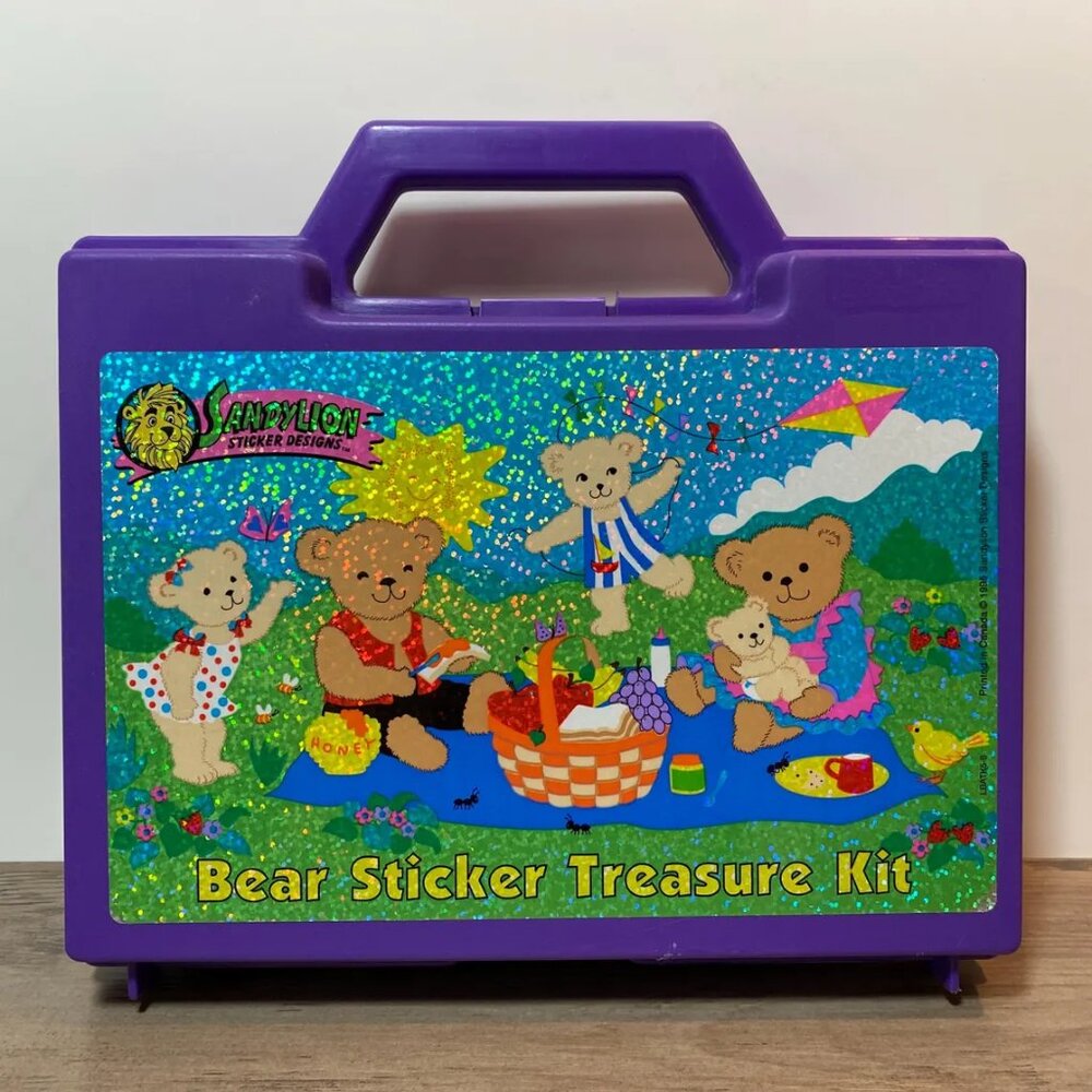 Sandylion Bear Sticker Treasure Kit - Collector Case 1995 Collectible Prismatic